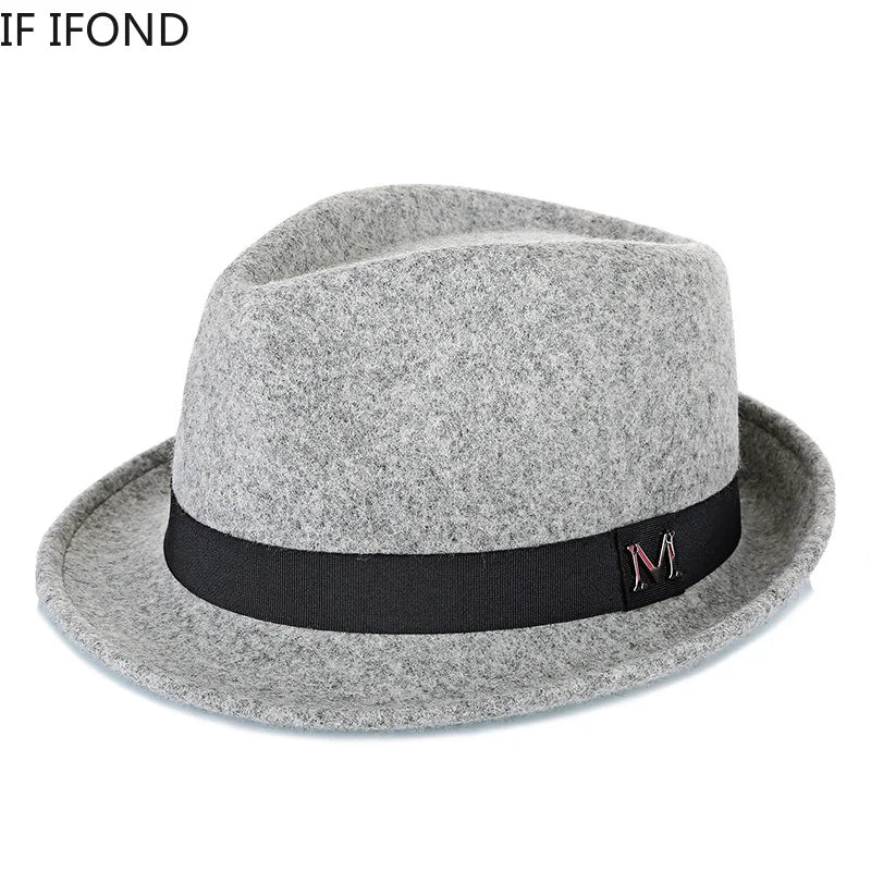 Men Winter Thick Warm Felt Fedora Hats Wool Gentleman Jazz Cap Homburg Male Classical Narrow Brim Top Hat