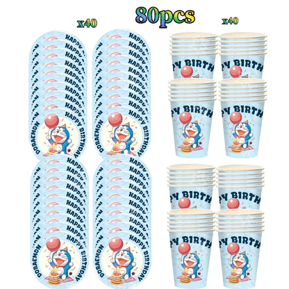 Cartoon Doraemoned Birthday Party Decoration Tableware Cup Plate Tablecloth Napkin Backdrop Cartoon Cat Party Favors Supplies