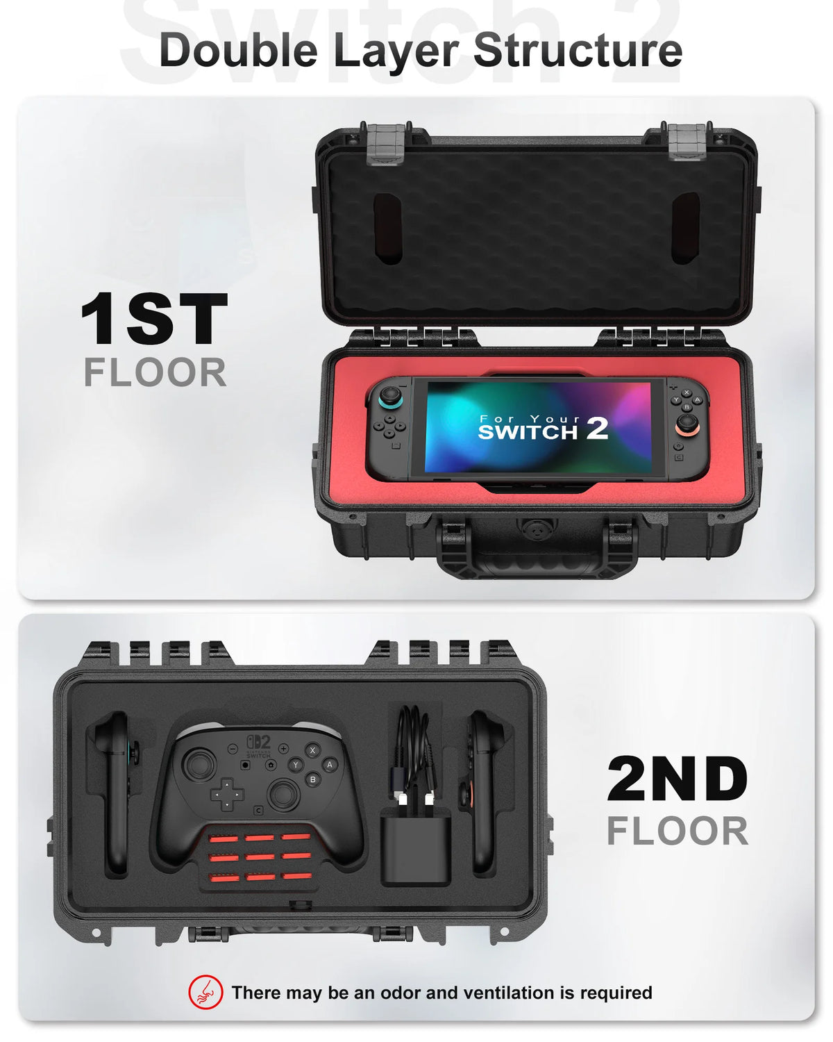 Waterproof Hard Travel Case for Nintendo Switch 2 Console, 2 Pro Controllers, 16 Game Cards and Other Accessories
