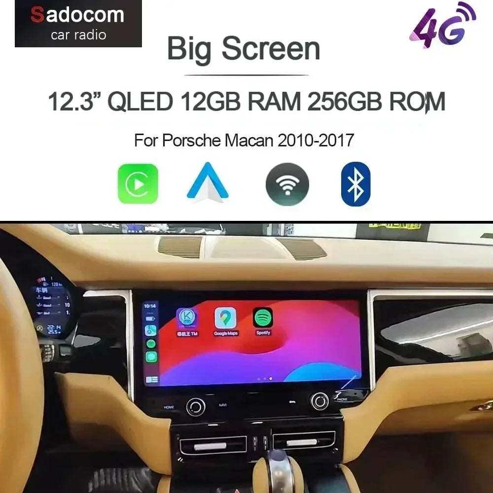 12.3" QLED 1920*720 Carplay Auto Android 13.0 8G+256G Car DVD Player GPS Map WIFI Bluetooth Radio For Porsche Macan 2010-2016