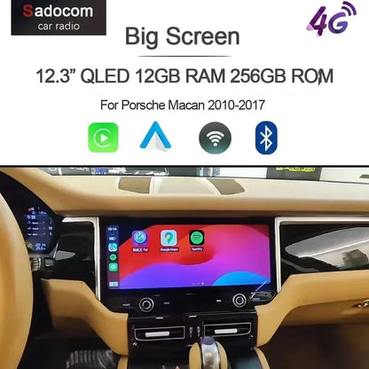 12.3" QLED 1920*720 Carplay Auto Android 13.0 8G+256G Car DVD Player GPS Map WIFI Bluetooth Radio For Porsche Macan 2010-2016