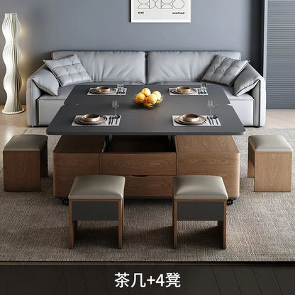 Io S Two-in-one Household With Stool Living Room Multifunctional Rock Slab Lift Coffee Table Dining Table Integrated Dual-purpo