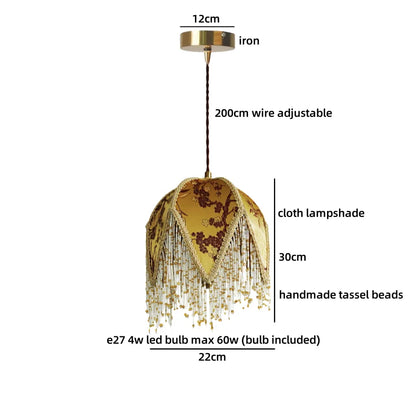 IWHD Living Room LED Pendant Light Fixture Coffee Table Decoration Green Yellow Cloth Gold Iron Hanging Lamp Iustres De Plafond