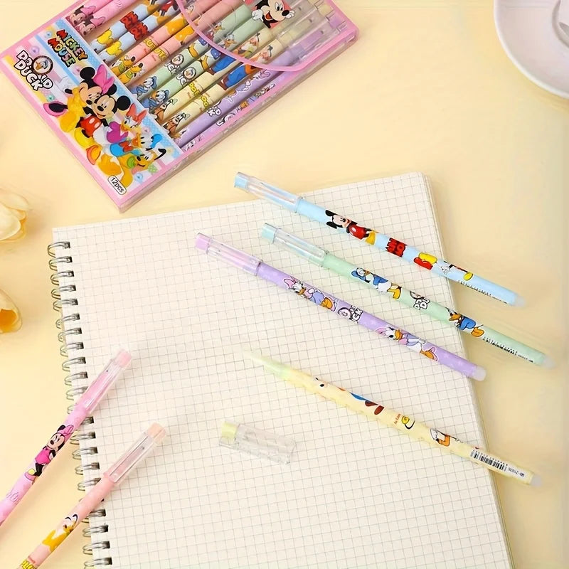 12 Pieces/Set Disney Mickey Mouse Gel Pen Cartoon Style Straight Erasable Pen Mickey Mouse House Cute Tall Erasable Pen