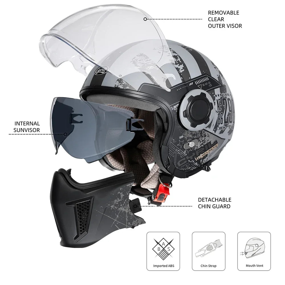 Full Face Open Face Motorcycle Helmet Double Lens Modular Helmets DOT ECE APPROVED CYRIL OP12A Man Woman Retro Moto Helmet