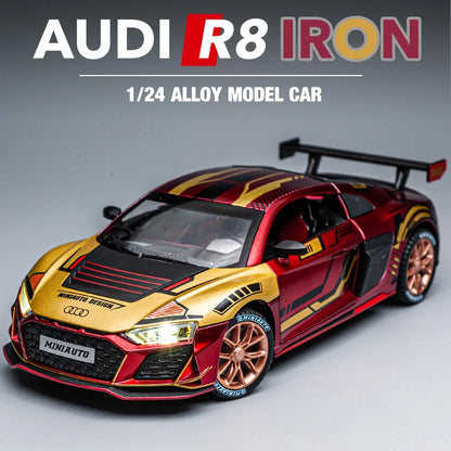 1/24 Audi R8 V10 Racing Car Toy For Children 1:24 Diecast Metal Miniature Model Pull Back Sound & Light Collection Gift For Boys