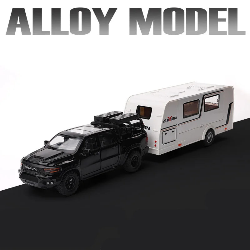 1/32 Alloy Trailer RV Truck Car Model Diecast Metal Recreational Off-road Vehicle Camper Car Model Sound and Light Kids Toy Gift