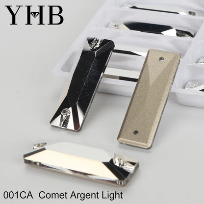 YHB Top Quality Cosmic Baguetee Glass Crystal AB Moonlight Sewing Stones Flatback Sew on Rhinestones For Garment Clothes Bags