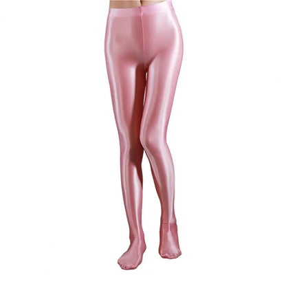 Stage Performance Leggings Glossy Shiny High Waist Fitness with Socks Stage Show Skinny Yoga Trousers Women Clothing