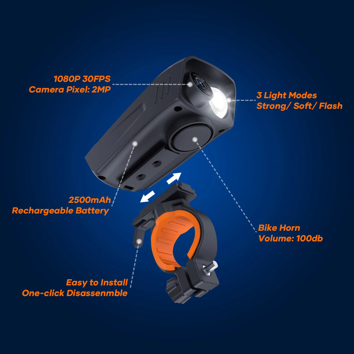 1080P Cycling Camera 30FPS Bicycle Camera Motorcycle Camera Rainproof with LED Flashlight Bike Horn Build-in Battery for Outdoor