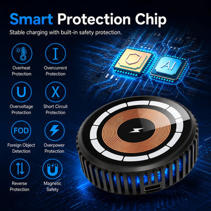 15W Magnetic Wireless Charger with Cooling Fan, Type C Pad for iPhone 17 16 15 14 and Samsung Galaxy S26 S25 with Magnetic Case