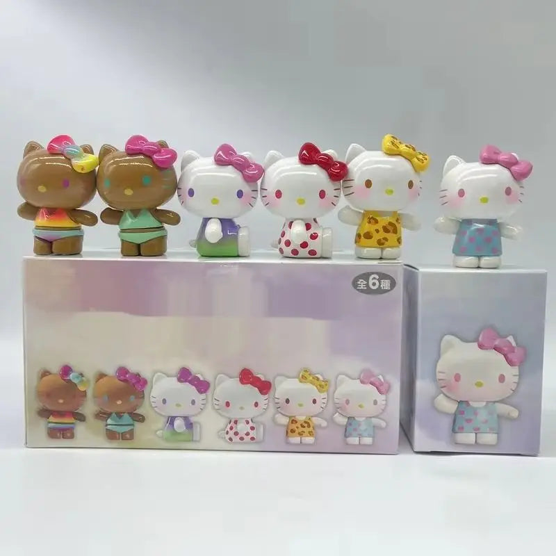 Kt Cat Summer Rainbow Candy Series Blind Box Mini Action Figure Cute Desktop Decor Display Collectible Toys Kids Festival Gifts