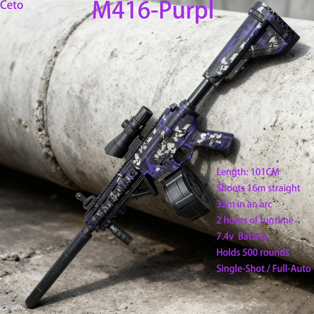 M416 Tactical Outdoor Gel Blasters Full Auto Electric Gel Ball Blaster Purple Black Long Range for Outdoor Games Toys Gun Gift