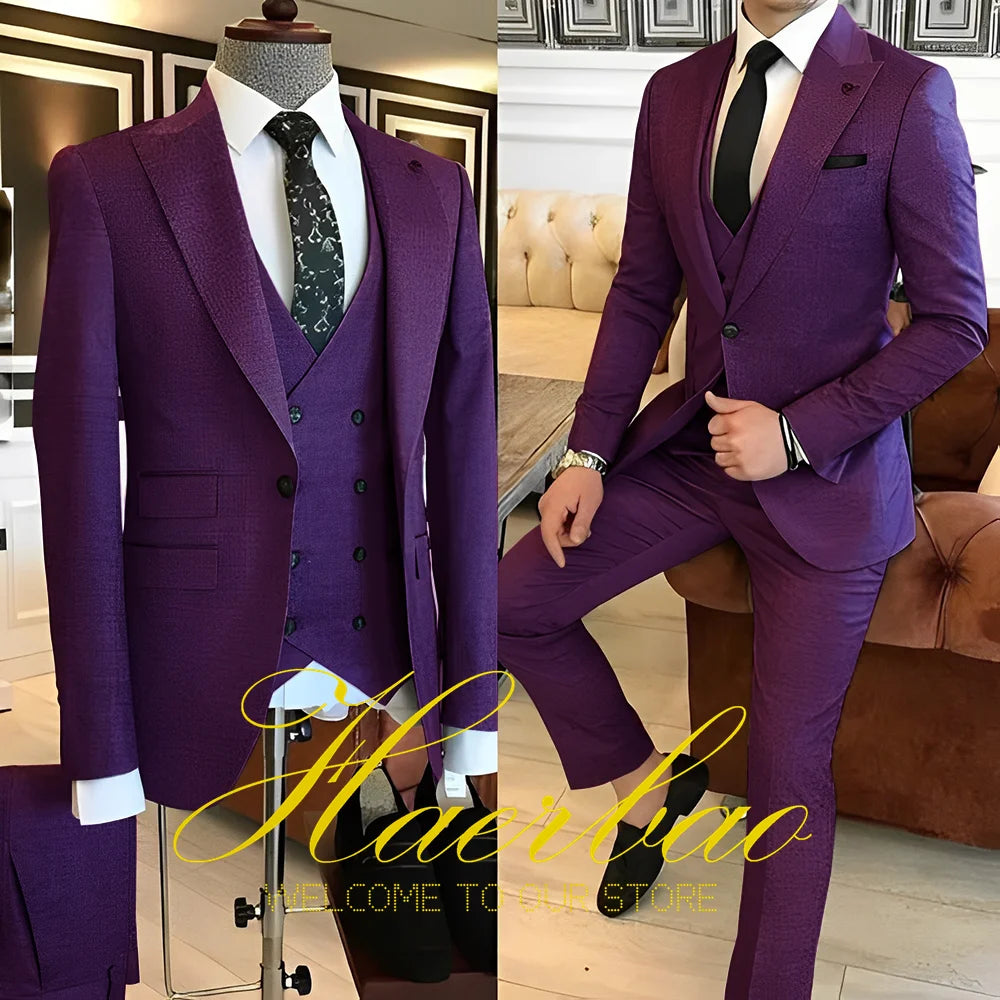 Navy Blue Men's Suit Business Workwear Formal Party Tuxedo Groom Wedding (Jacket Vest Pants) 3-piece Set 2023 Customized