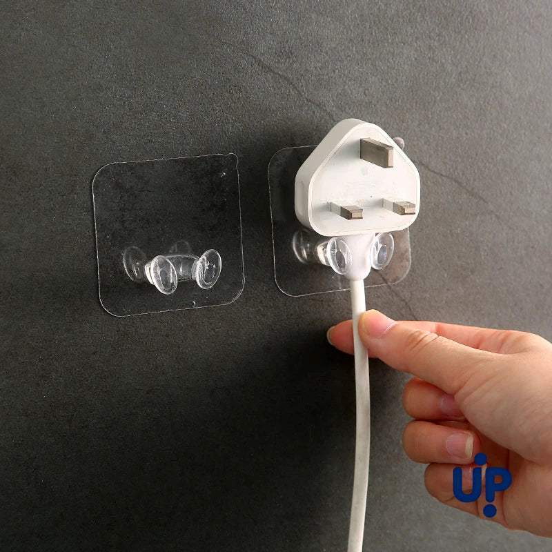 20PCS Hook Power Plug Bracket Tidy Hanging Rack PVC Wall Hook Strong Adhesion Seamless Transparent Waterproof Kitchen Bathroo