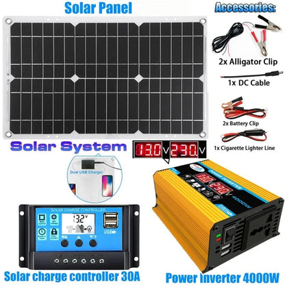 6000W Solar Inverter Kit Complete Power Generation 600W Solar Panel 110V/220V System 12V Solar Panel Battery Charging Controller