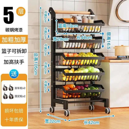 Light Luxury Metal Kitchen Trolleys Creative Storage Cart Modern Home Furniture Floor Multi-layer Fruit Vegetable Snacks Shelf