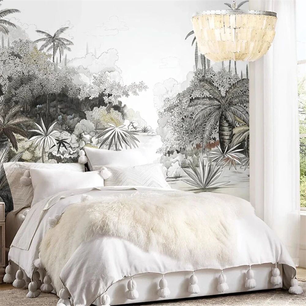 Custom Nordic Southeast Asian American Landscape Wallpaper Guest Restaurant Bedroom Background Jungle Tropical Plant Wall Paper