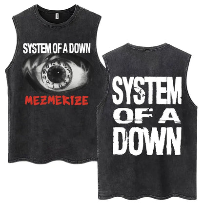 Washed Rock Band Tank Tops Men's Retro Hip Hop Sleeveless T-shirt Summer Oversized Cotton Vests Gifts Fans Gifts Streetwear Tops