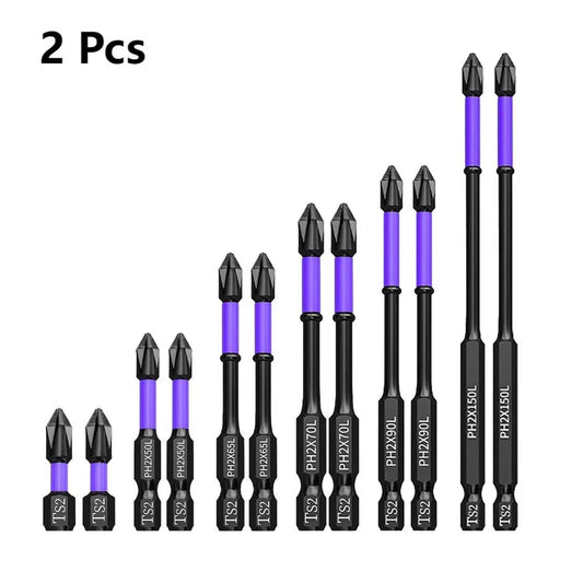 2PCS PH2 Magnetic Cross Screwdriver Batch Head 25-150mm 62HRC Non-Slip Alloy Steel Impact Drill Bits For Metal Woodworking