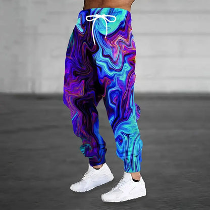 Winter New Thick Warm Pants Fashion 3D Geometric Pattern Printed Sweatpants Men Loose Casual Pocket Drawstring Sweatpants