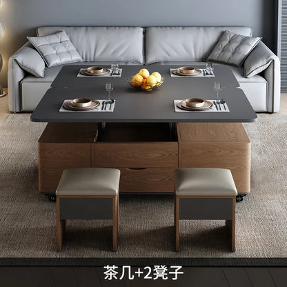 Io S Two-in-one Household With Stool Living Room Multifunctional Rock Slab Lift Coffee Table Dining Table Integrated Dual-purpo
