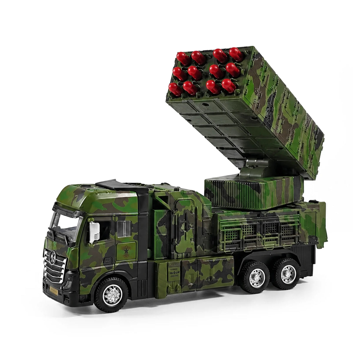 Alloy Remote Control Missile Launch Truck, 12 Shots Camo RC Car，Adjustable Turret, Rechargeable Vehicle Birthday Kids Gift