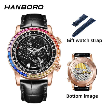HANBORO Starry Sky Series Men's Fully Automatic Mechanical Watch Fashion Waterproof Night Light Watch