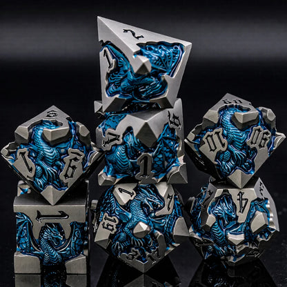 Dragon DND Metal Dice Set D6 D&D Dungeon and Dragon Pathfinder Table Role Playing Game Black Red RPG Polyhedral D20 D and D Dice