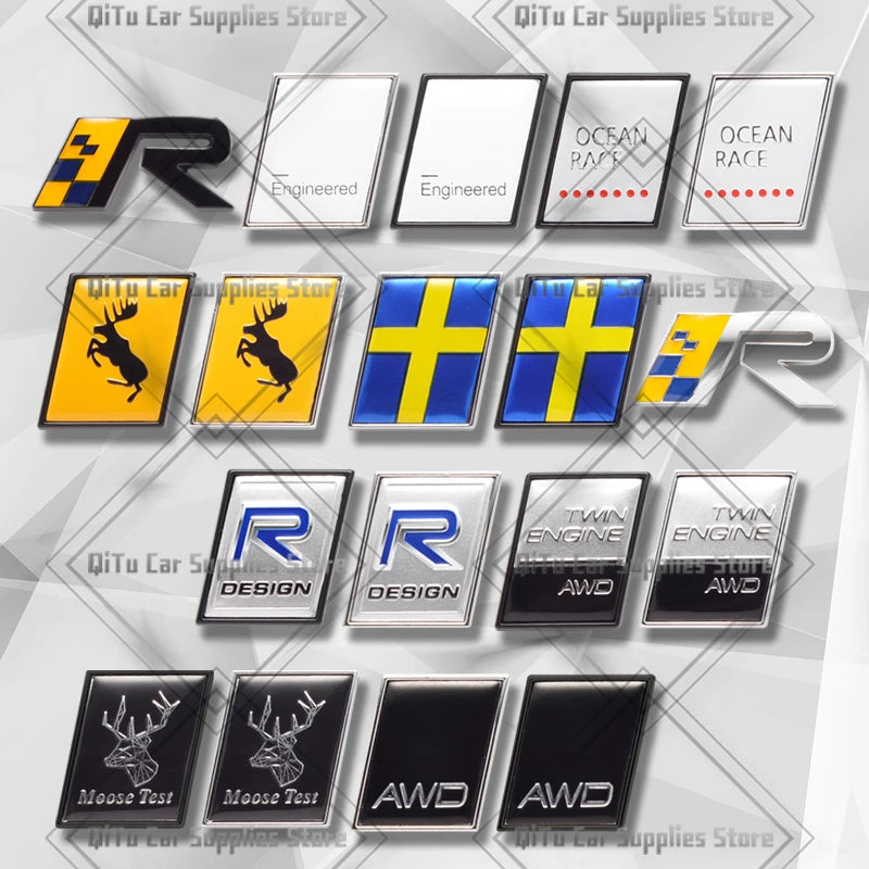 Zinc Alloy For Volvo R Design Moose Deer Swiss Flag AWD Ocean Race Badge Car Body Trunk Fender Adhensive Emblem 3D Decal Sticker