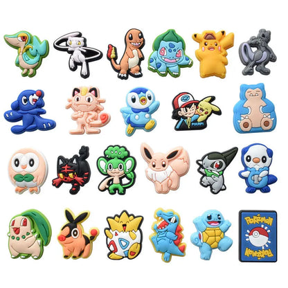 25-72pcs Potdemiel Pokemon Pikachu Shoes Charms PVC Cartoon Shoe Decoration Accessories Clog Sandals Buckle Kids Friends Gift