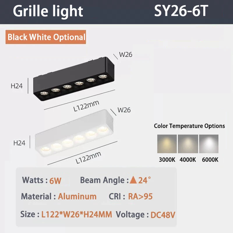 6MM Ultra Slim Magnetic Track Light Surface Mounted Ceiling Rail DC48V Modern LED Lamp Black White Magnet Rail Lamp Spotlight