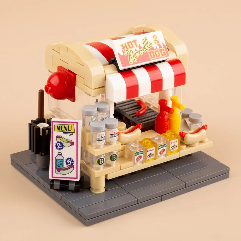 MOC City Supermarket Shop Store Building Blocks Street View Drink Food Vegetable Food Accessories Dessert Blocks Printed Bricks