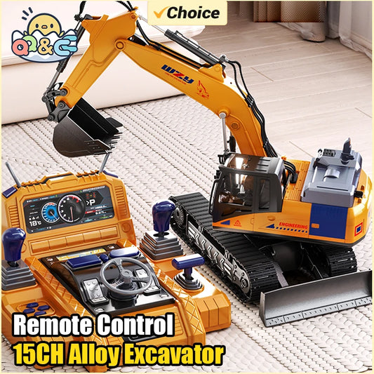 RC Car 12/13/15Ch Excavator Alloy Children's Engineering Vehicle Toy Floor Steering Wheel Remote Controlled Cars Toys for Boys