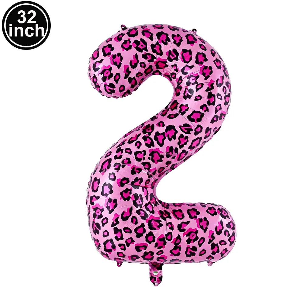 32 Inch Pink Leopard Print Number Foil Balloon 0‑9 Digit Balloon Wild Animal Helium Balloon for Birthday Anniversary Party Decor