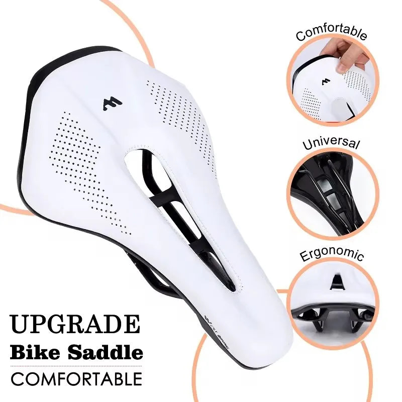 WEST BIKING Bicycle Saddle Non-Slip Short Nose Bike Seat PU Leather Hollow Road Bike Saddle Ergonomic Comfortable Bike Cushion