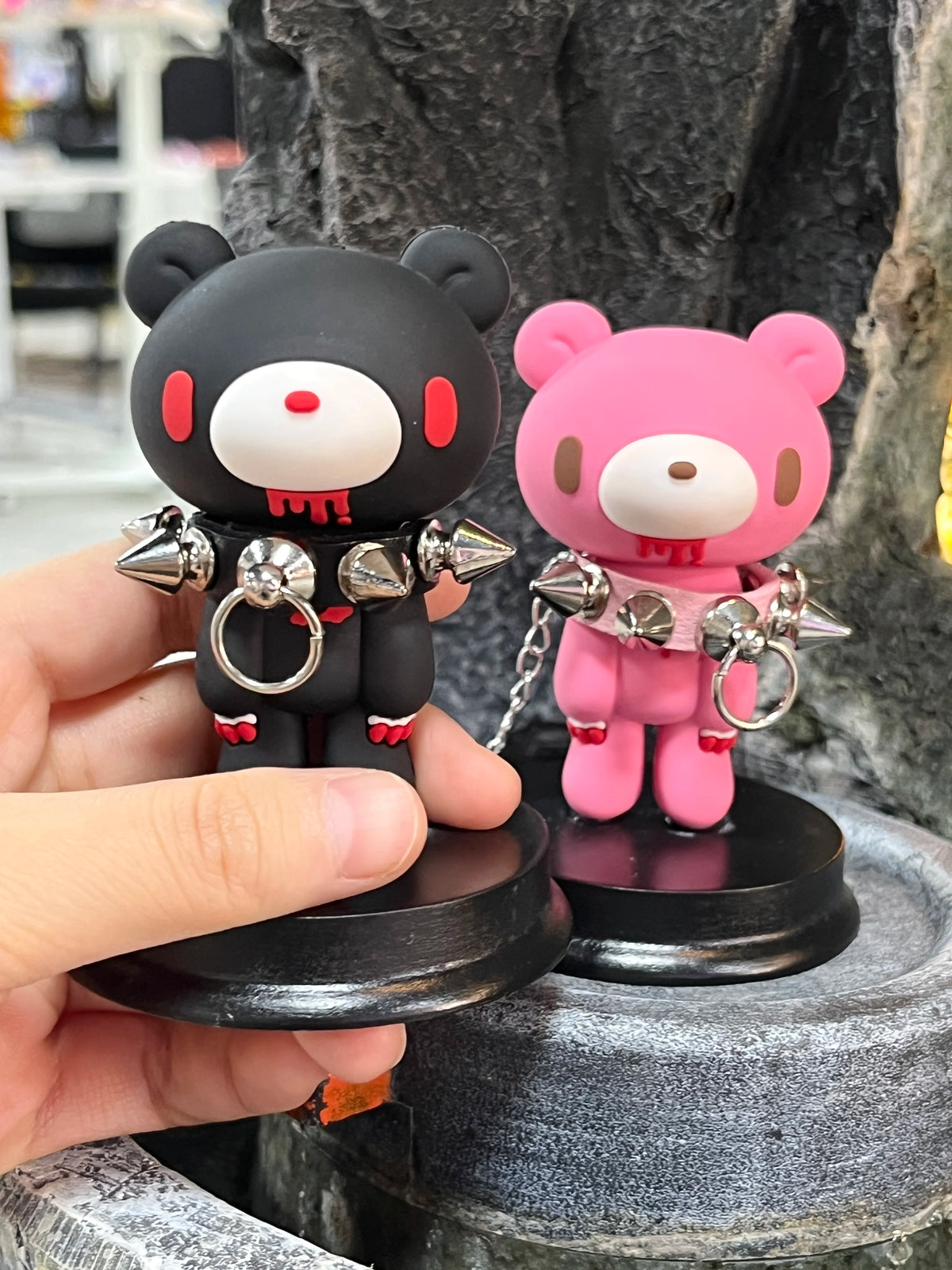 Kawaii Gloomy Bear Mori Chack Figure Goth Punk Spiked Collar Bloody Bear Statue Pink Black Desktop Decor Ornament Car Gift Y2K