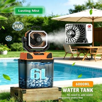 Multifunctional Outdoor Camping Fan 6L Water Tank Spray , Lighting, Hook, Cool Mist Spray, Remote Control, for Hot Summer Nights