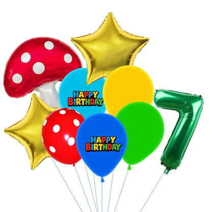 Red Blue Green Yellow Mushroom Star Balloons for Cartoon Video Game Super Bros Balloon Birthday Inspired Party Decoration