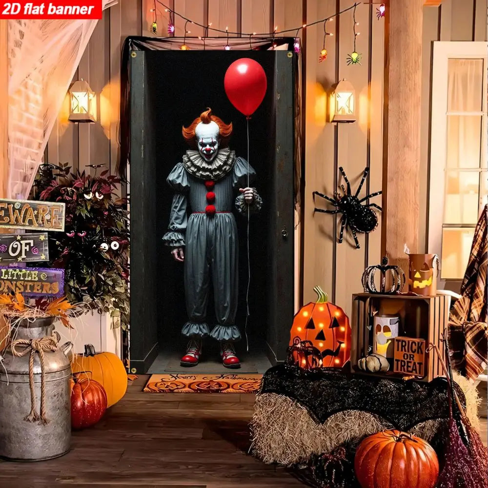 Joker Pennywise door curtain banner and balloon arch decoration -2D horror movie themed party decoration