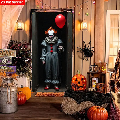 Joker Pennywise door curtain banner and balloon arch decoration -2D horror movie themed party decoration