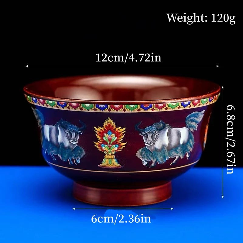 Tibetan-Style Solid Wood Dark-Colored Tsampa Bowl,Auspicious Wooden Butter Tea Bowls,Handicraft Holy Water Bowl Buddhist Item