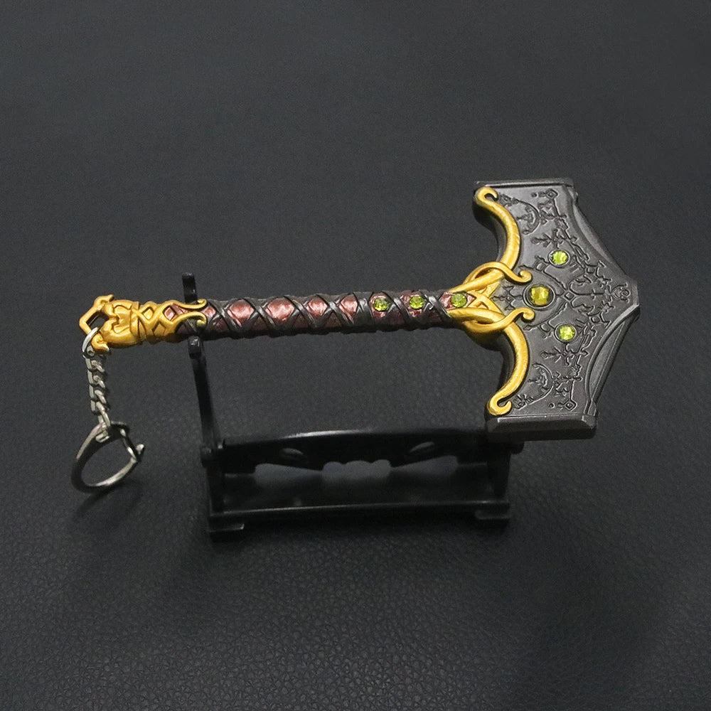 God of War 5 Ragnarok Keychain Kratos Leviathan Axe Blades of Chaos Mjolnir Hammer Weapon Pendant Key Chain for Men Keyring Gift