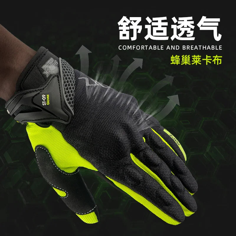ORZ Motocross Anti-Skid Breathable Riding Racing Head Locomotive Touch Screen Full Finger Gloves Men Summer