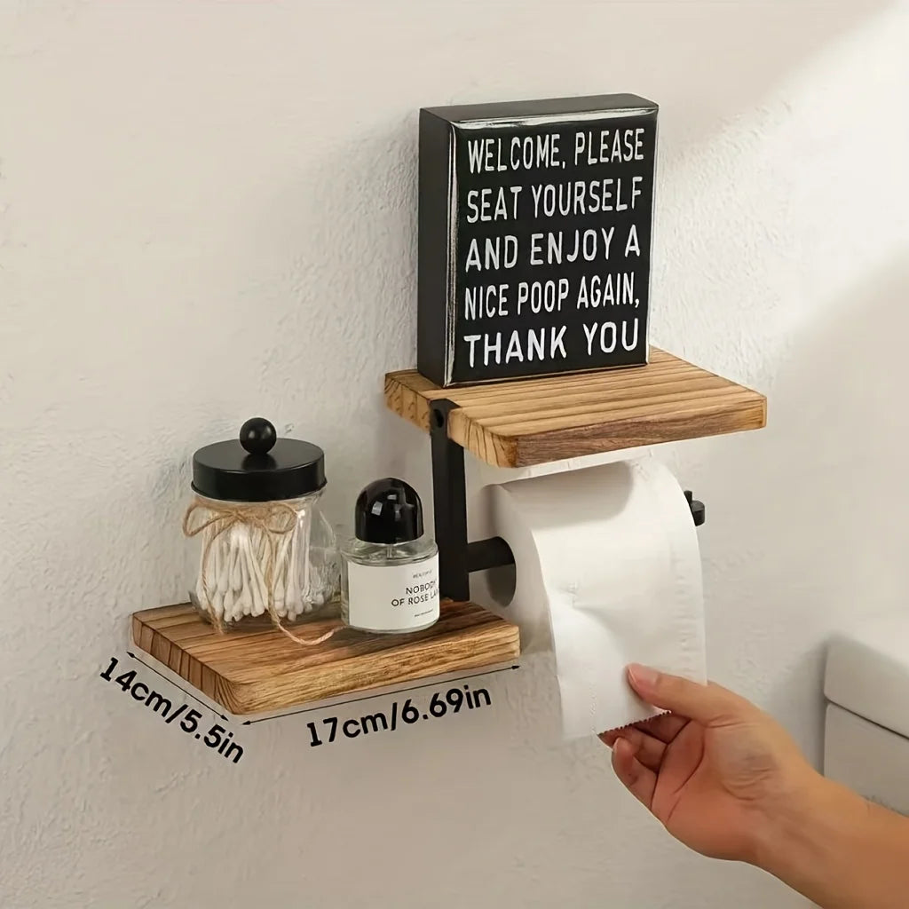 Wooden Toilet Paper Holder Hanging Tissue Roll Wall Mounted Bathroom Shelf Wallpaper Rack Dispenser Bathroom Accessories