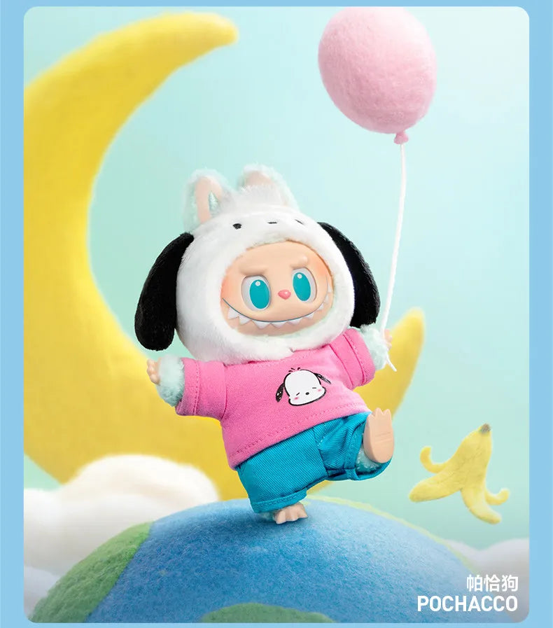 NEW POP MART The Monsters X Sanrio Family Labubu Hello Kitty Kuromi Vinyl Plush Doll Keychain Blind Box Kawaii Toys Kids Gift