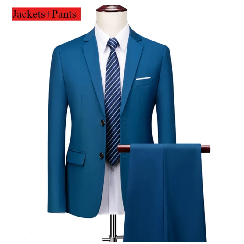 Classic Wedding Tuxedos Casual Solid Suits Slim Fit 3/2 Pieces Groomsmen Suit Male Formal Business Men Clothing