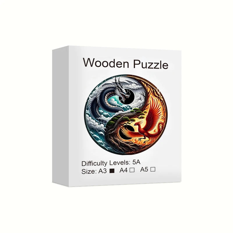 Dragon and Phoenix Theme Wooden Puzzle, Uniquely Irregular Animal Shaped Toys, Creative Handmade Decorations, Holiday GifT