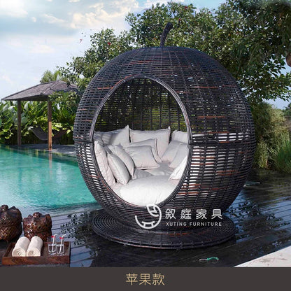 Outdoor rattan sofa combination woven bird's nest rattan sofa chair sun room courtyard leisure rattan terrace bed