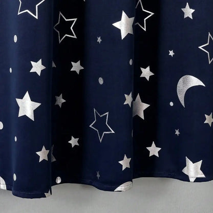 1pc Silver Pressed Star Moon Pattern Blackout Curtain, Window Curtains for Living Room, Bedroom, Kitchen, Home Decor
